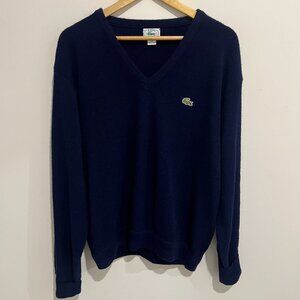 Vintage IZOD LACOSTE Navy Blue V-Neck Pullover Sweater LARGE L